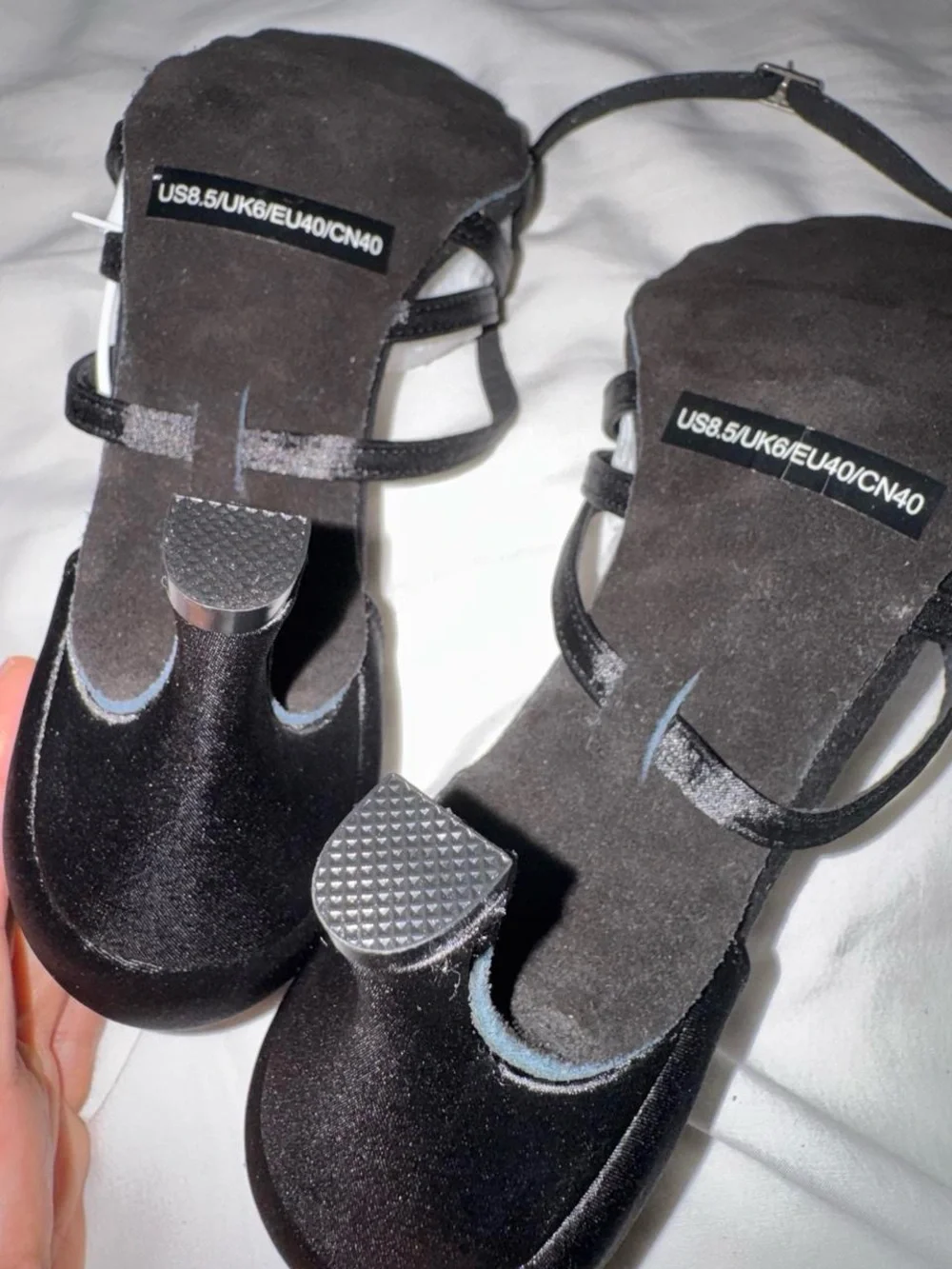 Black Strappy Low Kitten Heel Sandals